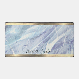Elegant Chic Gold Teal Purple Blue Add Name Marble Desk Mat