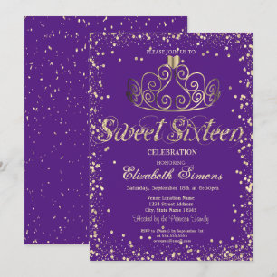 Elegant Chic Gold Tiara Diamonds Confetti Sweet 16 Invitation