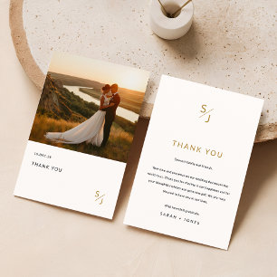 Elegant Chic Gold Typography Wedding Photo Thank You Card