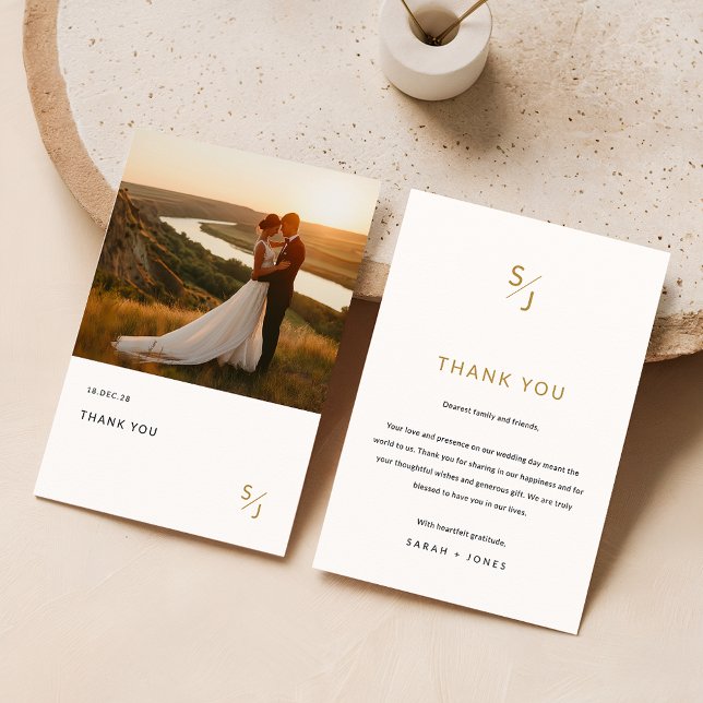 Elegant Chic Gold Typography Wedding Photo Thank You Card (Creator Uploaded)