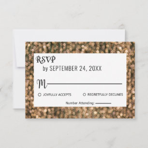 Elegant chic gold wedding lights bokeh wedding RSV RSVP Card