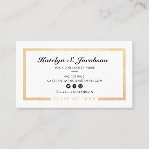 Elegant chic gold white graduation class of photo  calling card