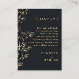 Elegant Chic Golden Floral Wedding Thank You Place Card