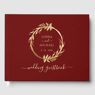 Elegant Chic Golden Foliage Burgundy Wedding Guest Book