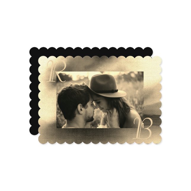 Elegant Chic Golden Themed Photo Monogram Wedding Invitation (Front/Back In Situ)