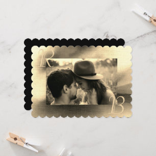 Elegant Chic Golden Themed Photo Monogram Wedding Invitation