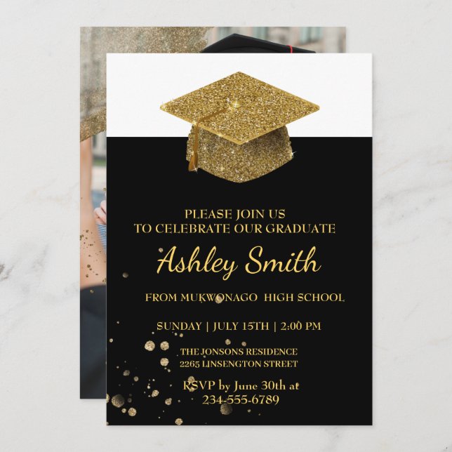 Elegant Chic  Graduation Invitation (Front/Back)