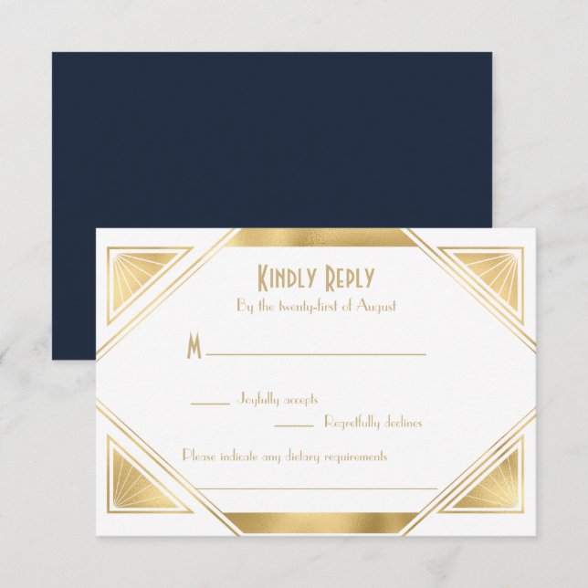 Elegant chic  Great Gatsby Art Deco RSVP Card (Front/Back)