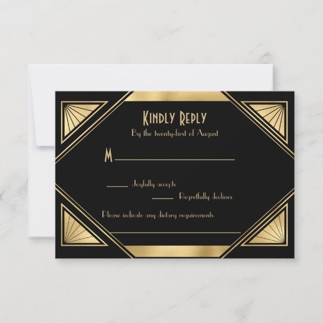 Elegant chic  Great Gatsby Art Deco RSVP Card (Front)