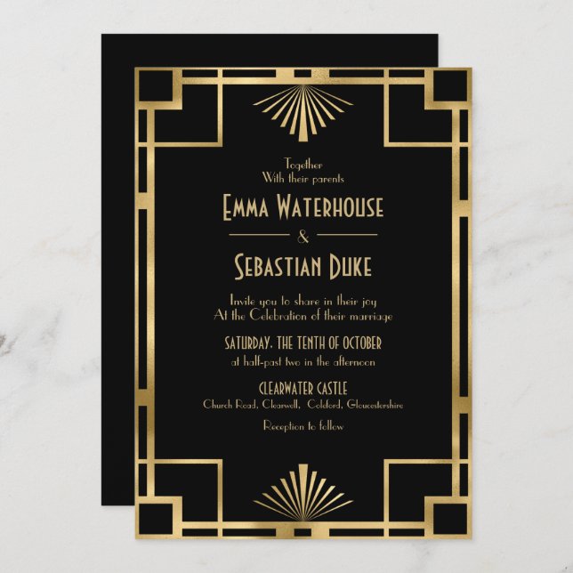 Elegant chic  Great Gatsby Art Deco Wedding Invitation (Front/Back)