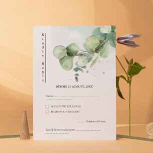 Elegant Chic Green Eucalyptus Wedding Gold accents RSVP Card