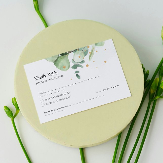 Elegant Chic Green Eucalyptus Wedding Gold accents RSVP Card (Creator Uploaded)