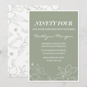 Elegant Chic Green Floral 94th birthday invitation