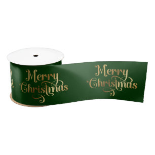  Elegant Chic Green Gold Merry Christmas Wrapping Satin Ribbon