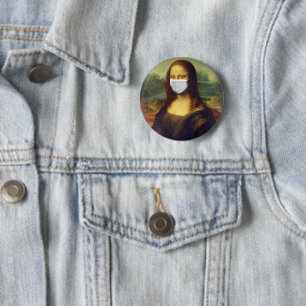 Elegant Chic Green Mona Lisa Covid 19 Painting 6 Cm Round Badge