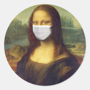Elegant Chic Green Mona Lisa Covid 19 Painting Classic Round Sticker