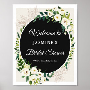 Elegant Chic Green White Floral Bridal Shower Sign