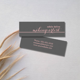 Elegant Chic Grey Pale Pink Line Makeup Artist Mini Business Card