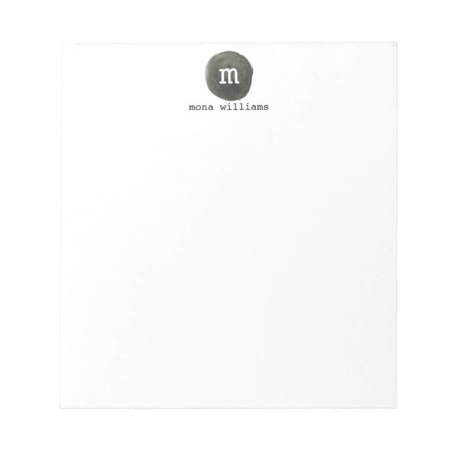 Elegant Chic Grey Watercolor Circle Black Monogram Notepad (Front)
