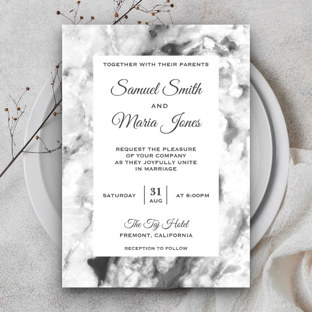 Elegant Chic Grey White Marble Wedding Invitation (Creator Uploaded)