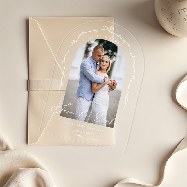 Elegant Chic Hand Drawn Bow & Ribbon Arch Photo Acrylic Invitations (Elegant Chic Hand Drawn Bow & Ribbon Arch Photo Acrylic Invitations)