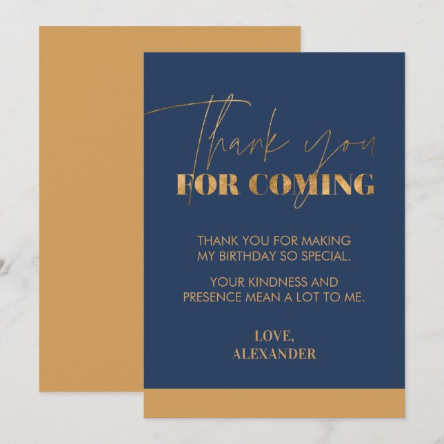 Elegant Chic Handwritten Navy Gold  Thank You Card (Front/Back)