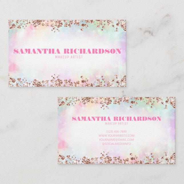 Elegant Chic Holographic Iridescent Rose Gold  Business Card (Front/Back)