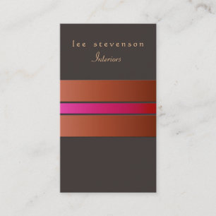 Elegant Chic Interior Designer Striped Rust Brown Business Card