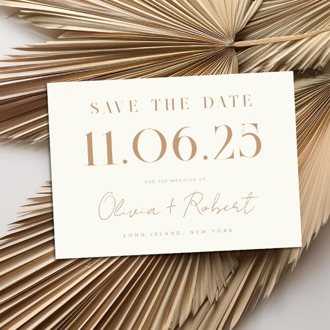 Elegant Chic Ivory Tan Wedding Date Save The Date (Creator Uploaded)