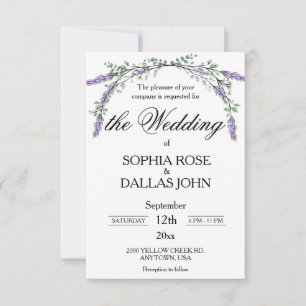Elegant chic Lavender Eucalyptus watercolor script Invitation