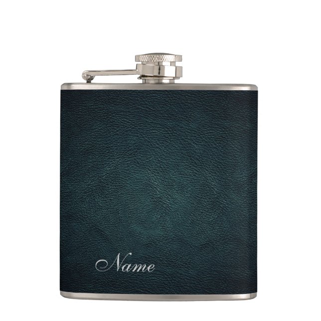 Elegant chic leather look  personalised hip flask (Front)