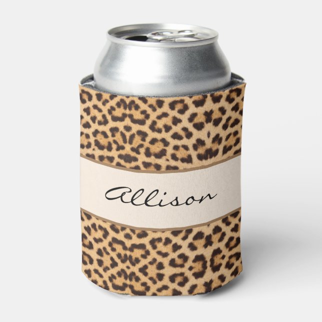Elegant Chic Leopard Print Personalized Can Cooler (Can Front)