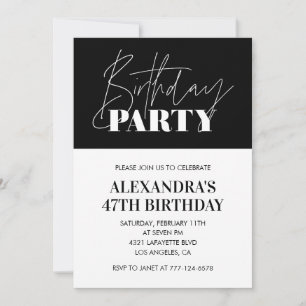Elegant Chic Lettering Black White 47th birthday Invitation