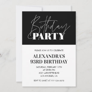 Elegant Chic Lettering Black White 93rd birthday Invitation