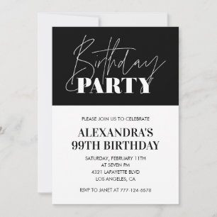 Elegant Chic Lettering Black White 99th birthday Invitation