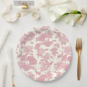 Elegant Chic Light Pink Toile Deer Woodland Paper Plate