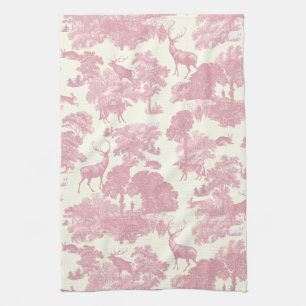 Elegant Chic Light Pink Toile Deer Woodland Tea Towel