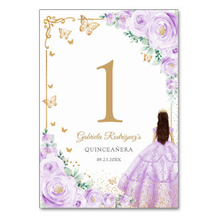 Elegant Chic Lilac Purple Gold Quinceanera Table Number