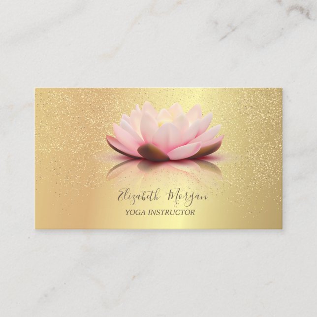 Elegant Chic Lotus Gold Confetti Yoga Instructor Business Card (Front)