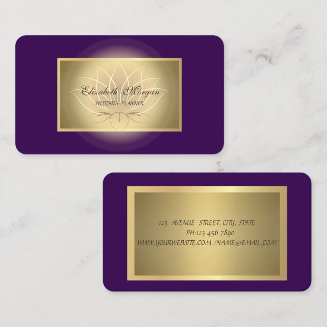 Elegant Chic Lotus Professional,Faux Gold,Violet Business Card (Front/Back)