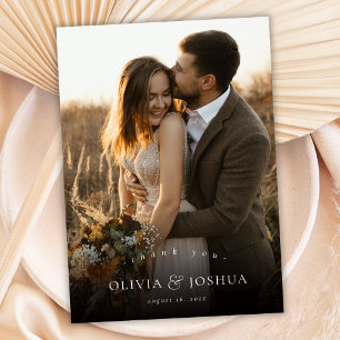 Elegant Chic Love and Thanks Single Photo Wedding Thank You Card