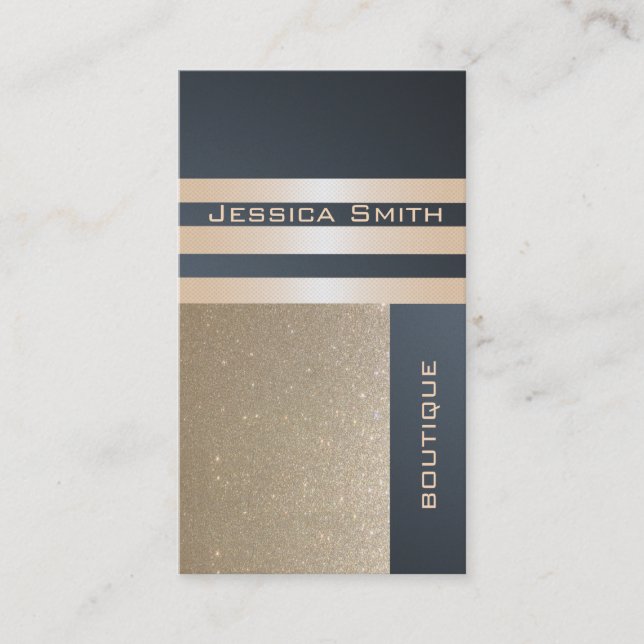 Elegant  chic luxury contemporary golden glittery business card (Front)
