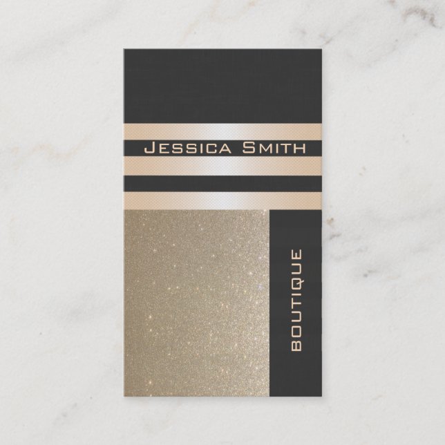 Elegant  chic luxury contemporary golden glittery business card (Front)