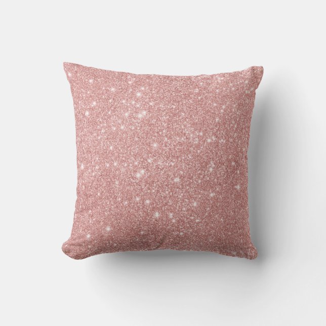 Elegant Chic Luxury Faux Glitter Rose Gold Outdoor Cushion (Front)