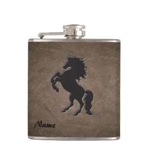 Elegant chic luxury leather look horse hip flask