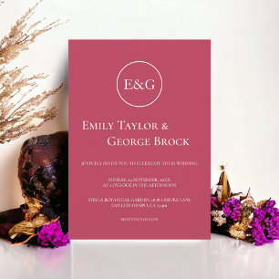 Elegant Chic Magenta Monogram Classic Wedding Invitation