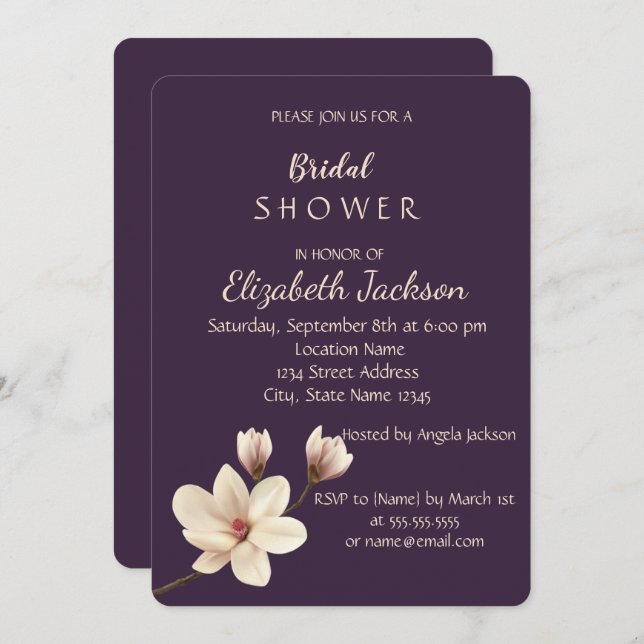 Elegant Chic Magnolia   Bridal Shower Invitation (Front/Back)