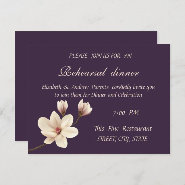Elegant Chic Magnolia  Rehearsal Dinner Invitation (Front/Back)