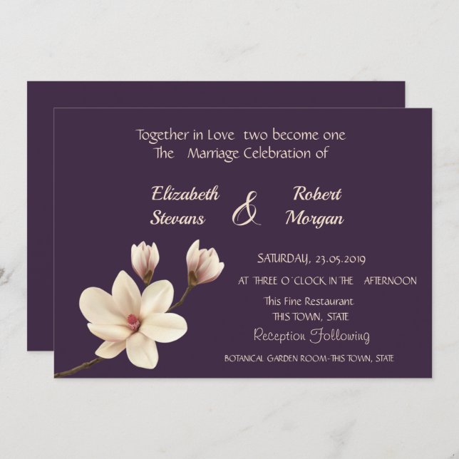 Elegant Chic Magnolia  Wedding Invitation (Front/Back)