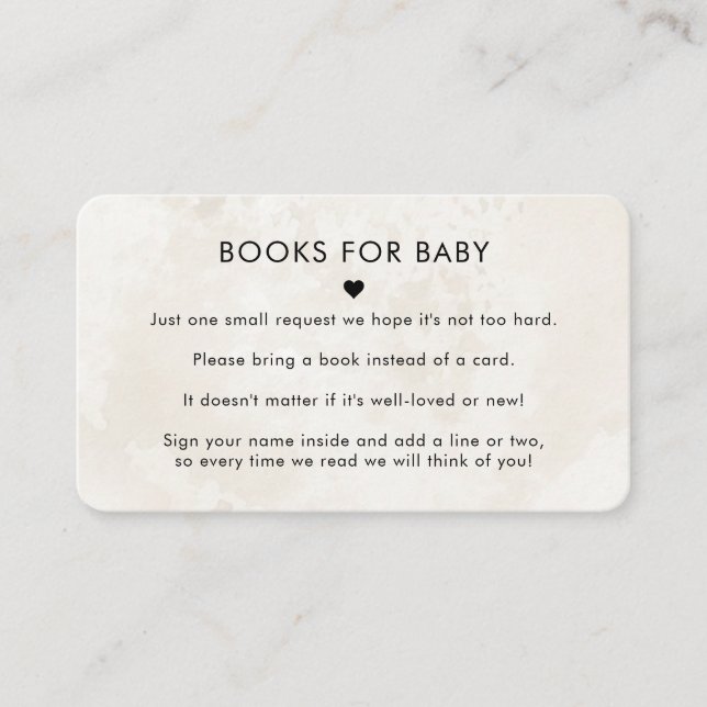 Elegant Chic Marble Simple Books for Baby Shower  Enclosure Card (Front)
